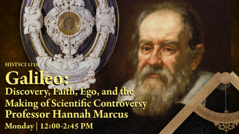 Galileo with his military compass and sigil